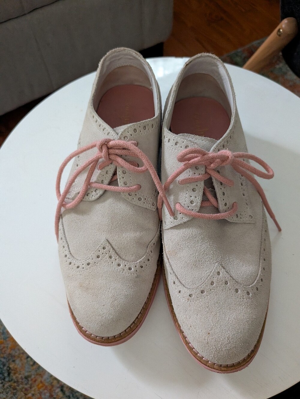 Cole Haan LunarGrand Ivory Suede Wingtip Oxfords Blush Sole Women's 7B - Picture 2 of 8